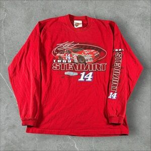 Vintage Nascar Shirt Mens Medium Red 90s Y2K Tony Stewart Sleeve Hits LS‎ Racing